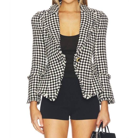 NEW L'AGENCE kaisley tweed blazer in black/ivory - Picture 5 of 5